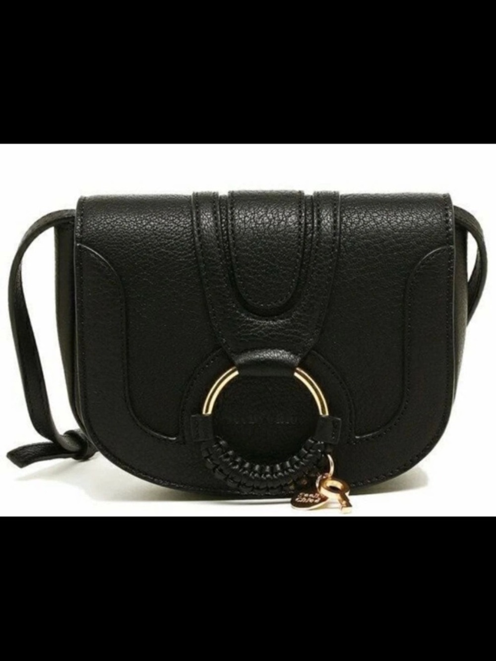 SeebyChloe Hana Black Leather Crossbody Bag with Gold Ring Accent